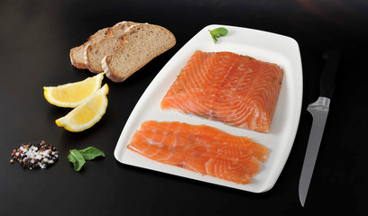 Salmon fillet cut into slices