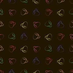 Pattern with colorful cups on a black background