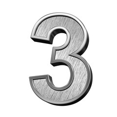 One digit from brushed stainless steel alphabet set, isolated on white. 3D illustration.