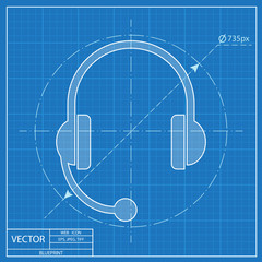 headset icon. Blueprint style