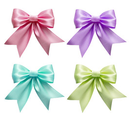 Set of colorful silk ribbon bows