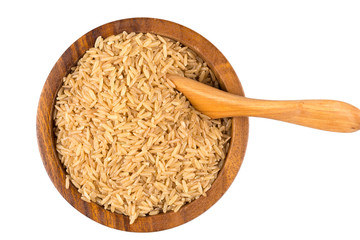 Rice in wooden bowl