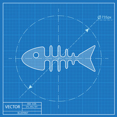 Fototapeta na wymiar Blueprint icon of fishbone