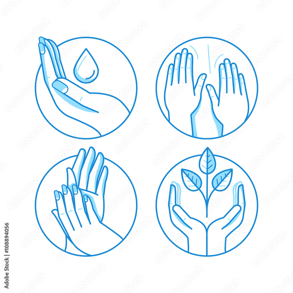 Poster vector set of icons and illustrations in linear style - massage