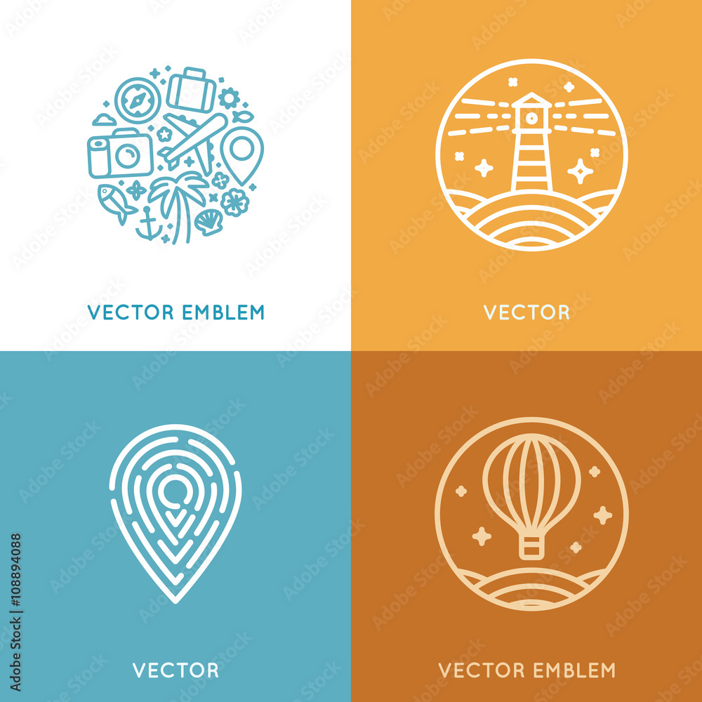 Poster vector set of logo design template in trendy linear style with i