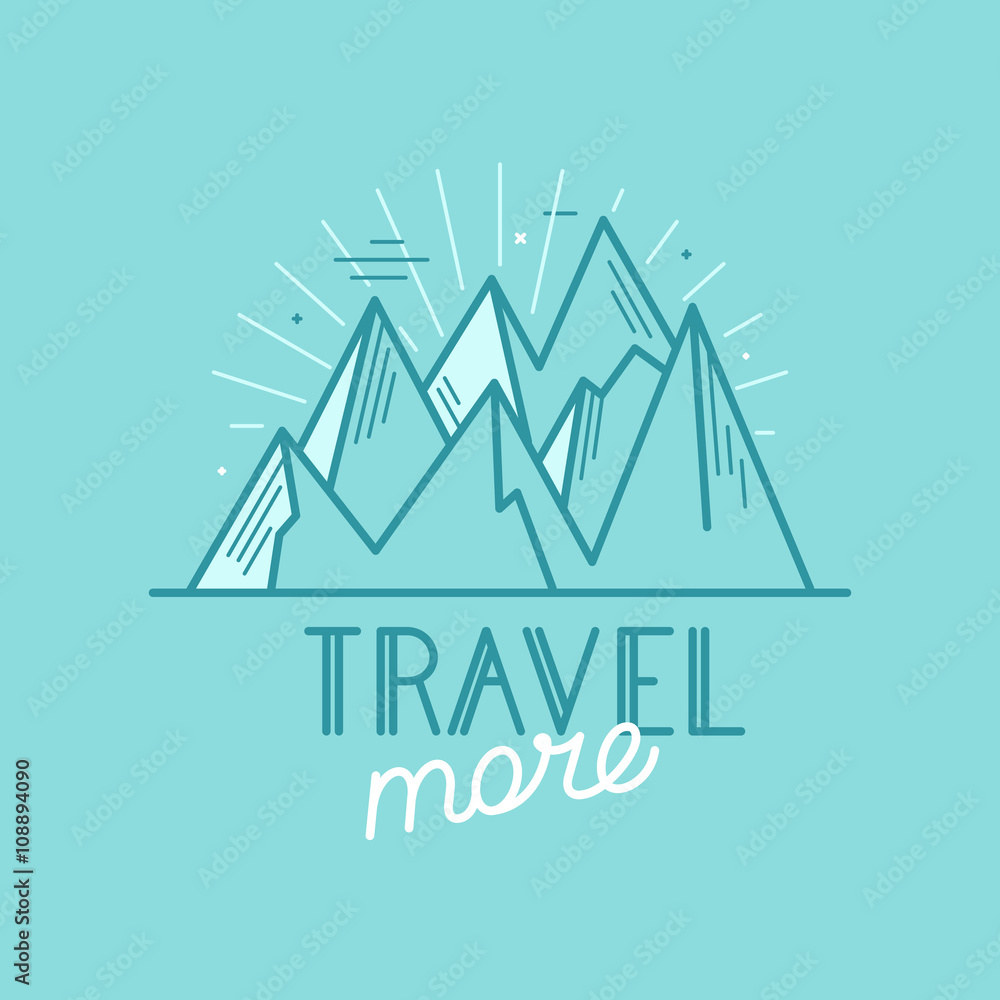 Poster vector badge in trendy linear style with mountain illustration a