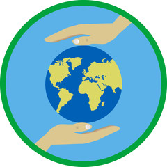 Ecology concept flat illustration with hands protecting  earth.