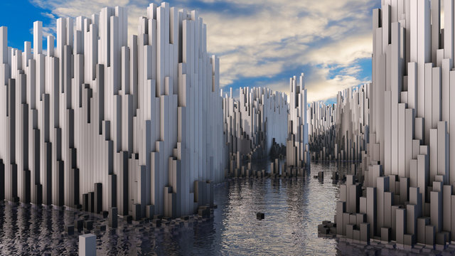 3D illustration of abstract render structure made of millions columns © idea_studio