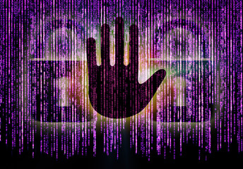 Symbol of internet security with binary character hand and padloc