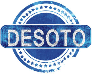 desoto grunge blue stamp. Isolated on white.