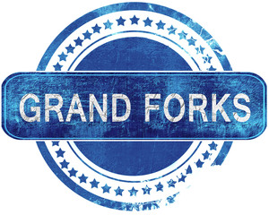 grand forks grunge blue stamp. Isolated on white.