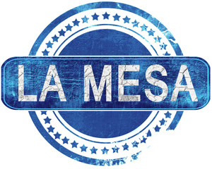 la mesa grunge blue stamp. Isolated on white.