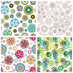 Fototapeta na wymiar Set of doodle flowers backgrounds. Vector illustration.