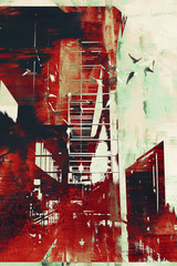 Obraz premium abstract architecture with red grunge texture,illustration digital art