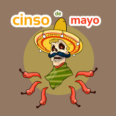 Skeleton Wear Mexican Sombrero Mexico Traditional National Holiday