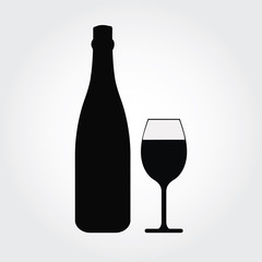 Glass of champagne and bottle icon vector