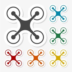 Multicolored paper stickers - Quadrocopter-drone icon