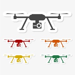 Multicolored paper stickers - Quadrocopter-drone icon