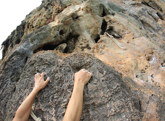 rock climber hands climbing