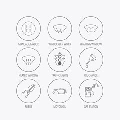 Motor oil change, traffic lights and pliers.