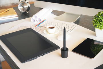 Designer desktop with graphic tablet