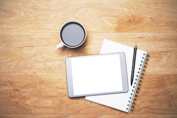 Wooden desk blank tablet