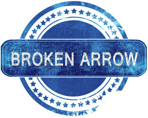 broken arrow grunge blue stamp. Isolated on white.