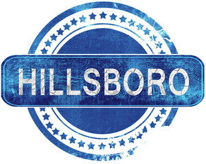 hillsboro grunge blue stamp. Isolated on white.