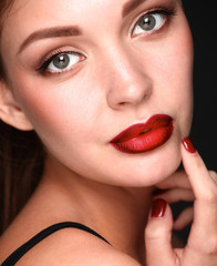 Close up portrait of beautiful young woman face