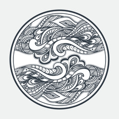 Zen-doodle or Zen-tangle texture or pattern  black on white in circle