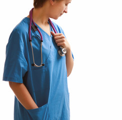 doctor woman with stethoscope. Isolated on white background.