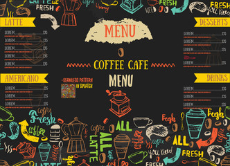 Fototapeta na wymiar Vecor Bistro restaurant menu design with hand drawn lettering on dark color.