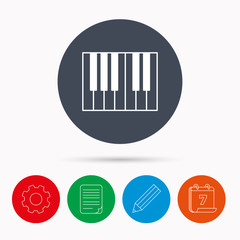 Piano icon. Royal musical instrument sign.