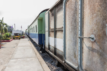 Fototapeta na wymiar Between bogie of a Public Thai Train Railway
