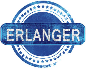 erlanger grunge blue stamp. Isolated on white.