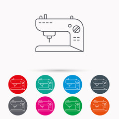 Sewing machine icon. Embroidery sign.