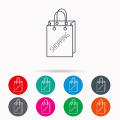 Shopping bag icon. Sale handbag sign.