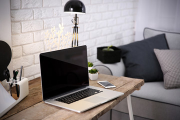 Modern monochrome workplace on light background