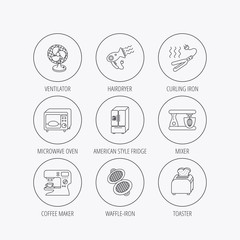 Microwave oven, hair dryer and blender icons.