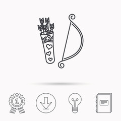 Amour arrows with bow icon. Cupid love symbol.