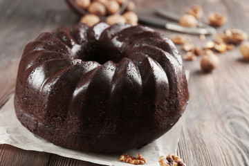 Chocolate muffin cake, on the table