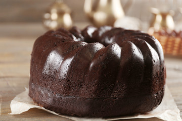 Chocolate muffin cake, on the table