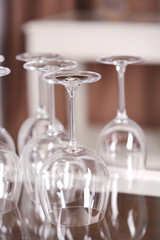 Upturned wine glasses on the table