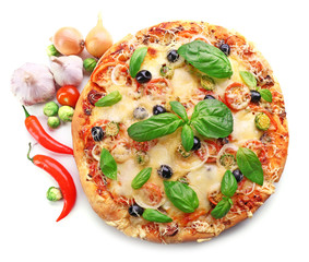 Delicious fresh pizza isolated on white