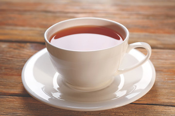Cup of tea on wooden table