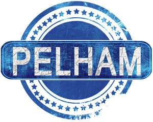 pelham grunge blue stamp. Isolated on white.