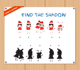 Find the Shadow Educational Activity Task for Preschool Children with christmas kids