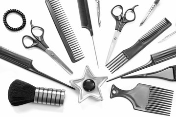 Barber set with tools, isolated on white