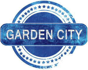 garden city grunge blue stamp. Isolated on white.