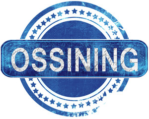 ossining grunge blue stamp. Isolated on white.